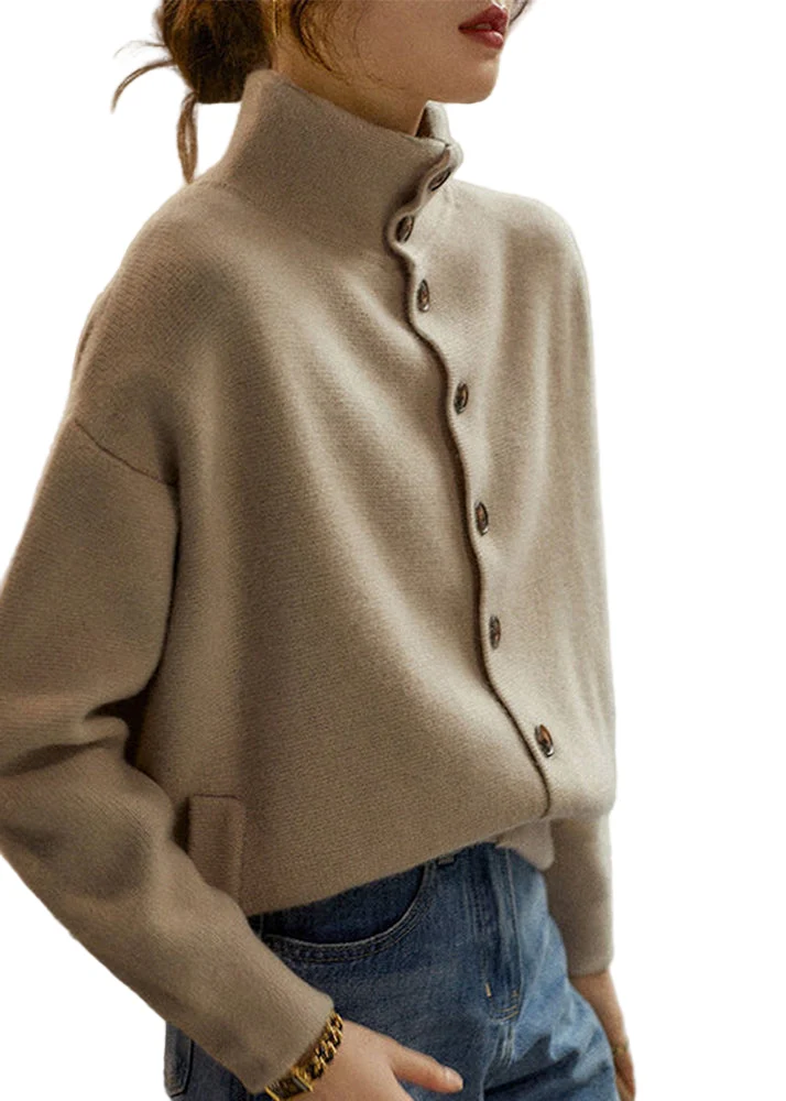 Dames Turtleneck Trui Met Knopen Lange Mouwen en Losse Pasvorm