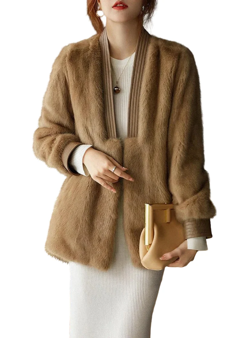 Dames Plus Size V-Hals Lange Mouwen Bontjas
