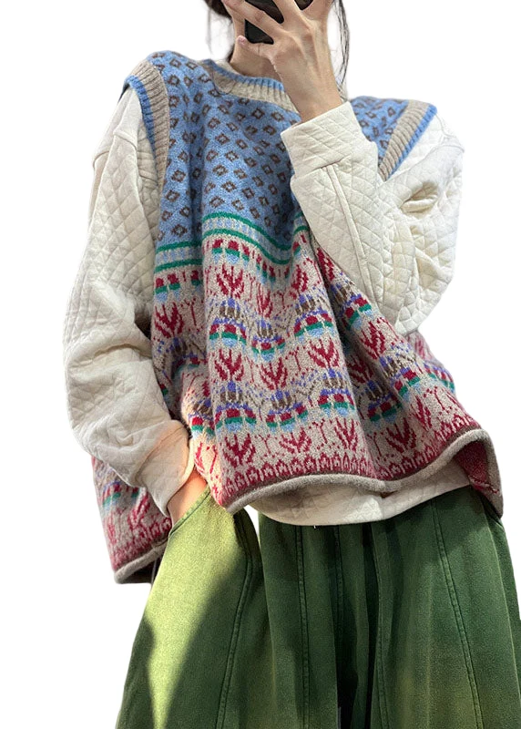 Dames Oversized Gebreide Stijl Mouwloze Vest in Blauw