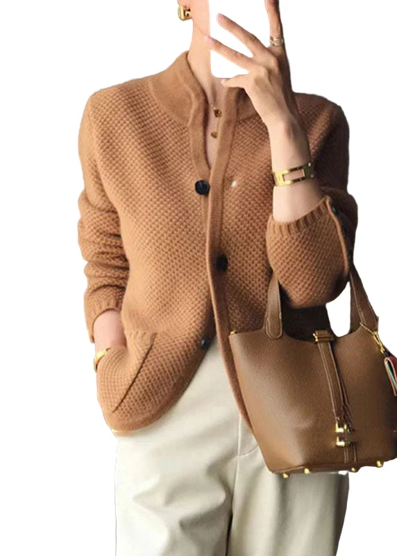 Dames Cashmere Cardigan met Staande Kraag en Knopen