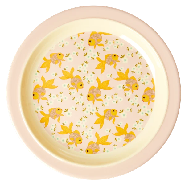 Rice melamine kids plate soft pink goldfish print