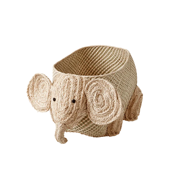 Rice elephant raffia storage basket naturel