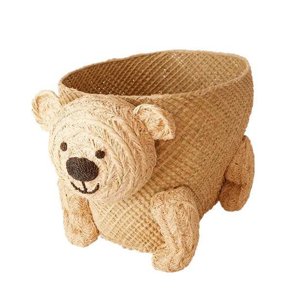 Rice small bear raffia basket naturel