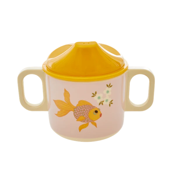 Rice melamine baby cup soft pink goldfish print