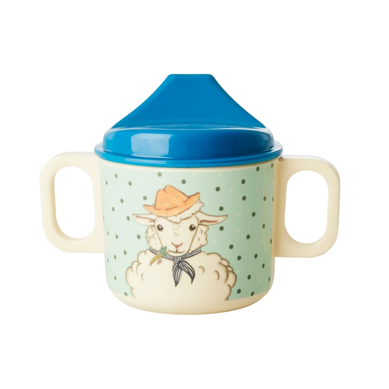Rice Melamine Baby Cup Farm Animals Print Green