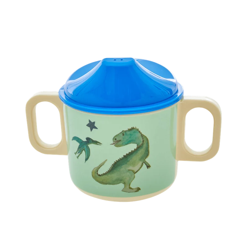 Rice melamine baby cup green dinosaurs print