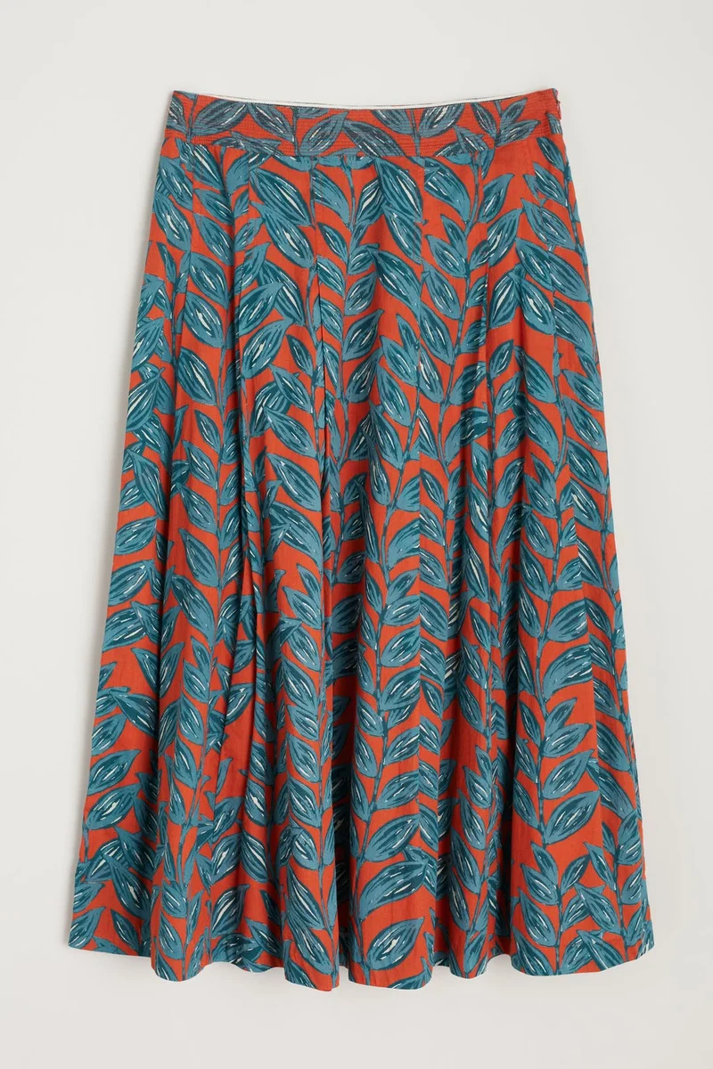 Midi rok van katoen | Seasalt Cornwall sea mist skirt sketchbook leaf jasper