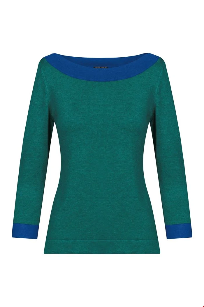Comfortabele trui van bamboe | Zilch sweater boatneck emerald two tone
