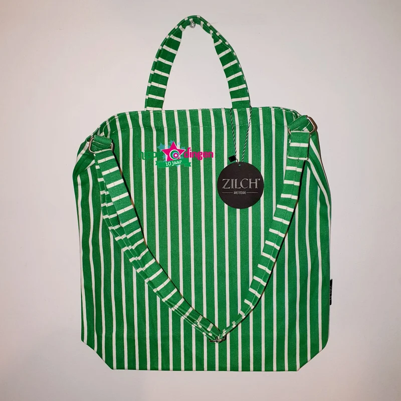Groen Gestreepte Tas | Zilch Canvas Bag Lines Apple