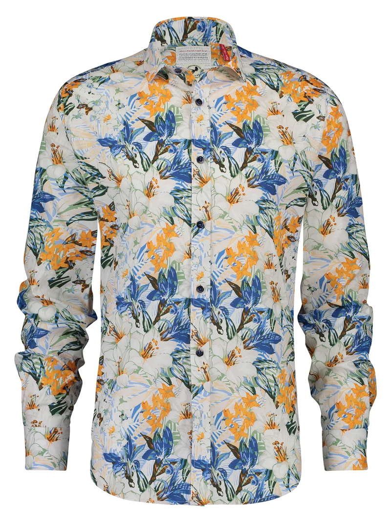 A Fish Named Fred Shirt Jungle Flowers Green White Multi Color
