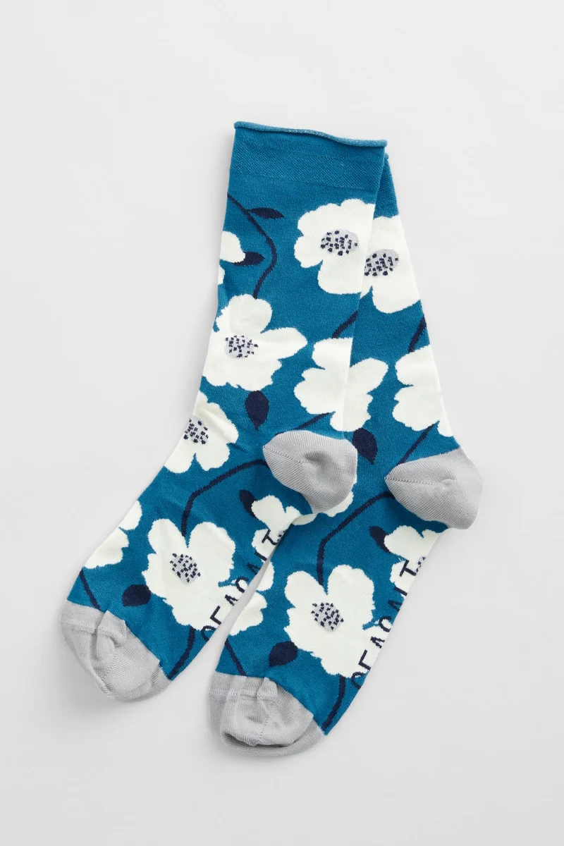 Seasalt Cornwall Bamboo Arty Socks Wild Mallow Waterscape