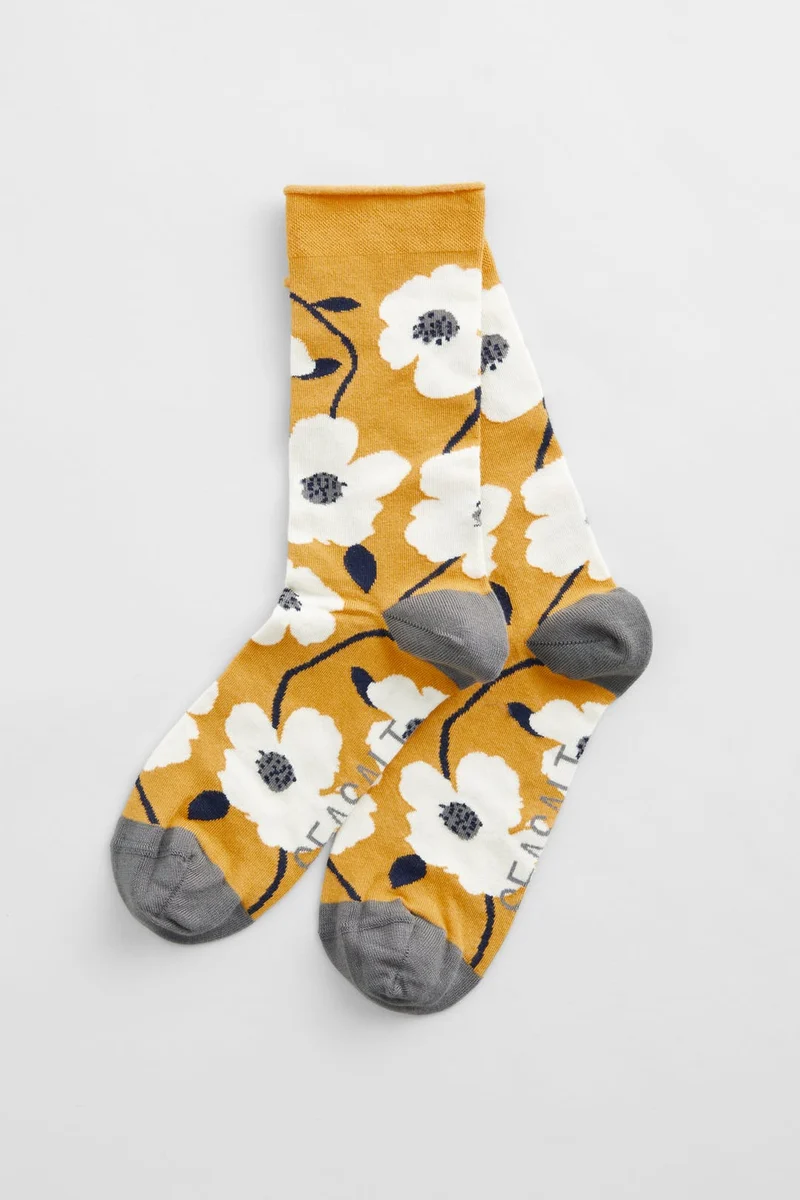 Seasalt Cornwall Bamboo Arty Socks Wild Mallow Boat Yellow