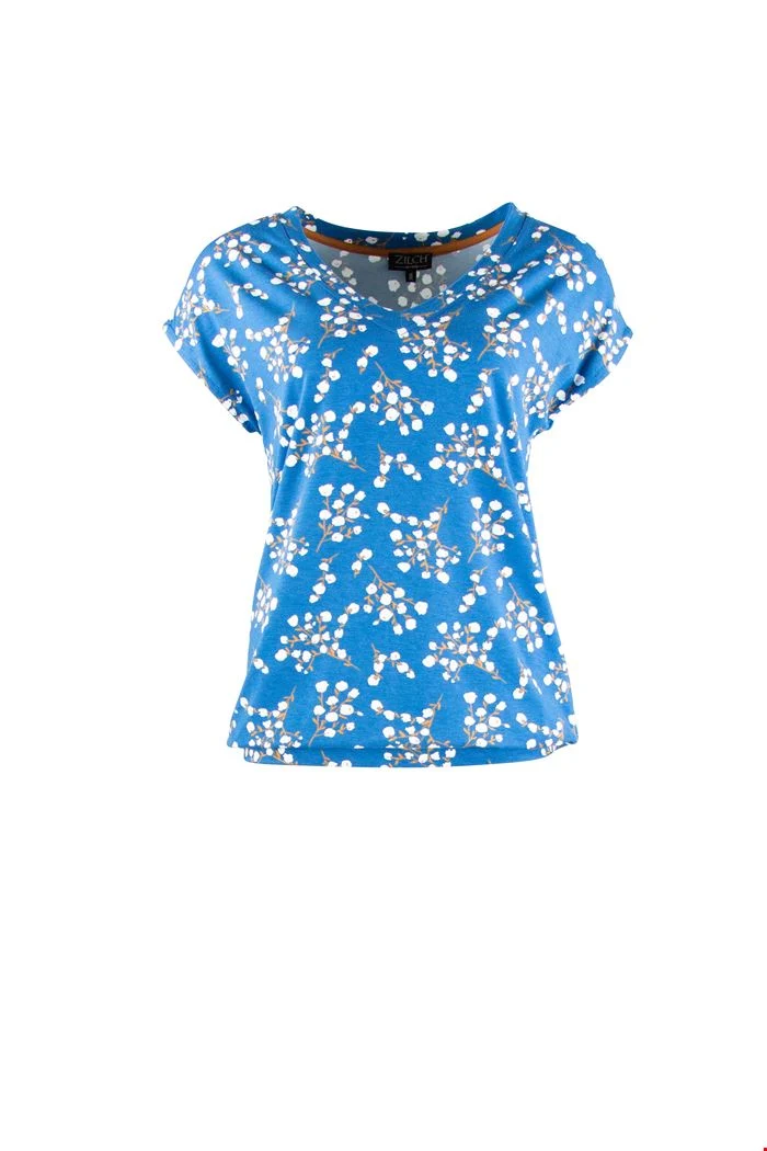 Blauwe Top Van Duurzame Viscose | Zilch Top V-Neck Blossom Jeans