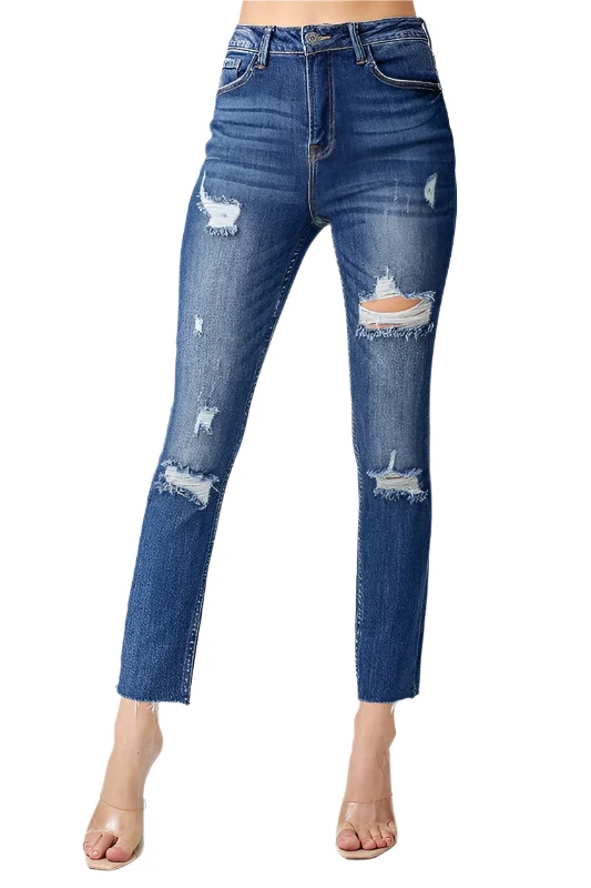 Dames Hoge Taille Versleten Relaxed Skinny Jeans
