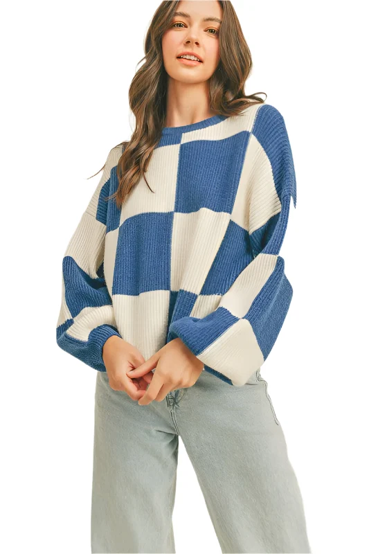 Oversized Pullover Ruitpatroon Kobalt