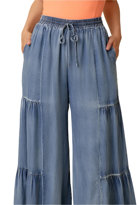 Dames Wijde Broek Rimpel Denim Casual Pijp