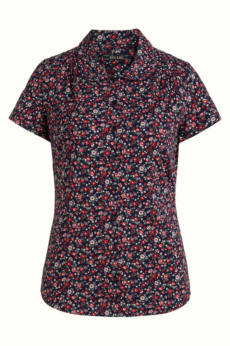King Louie Blouse Round Collar Meala Blue