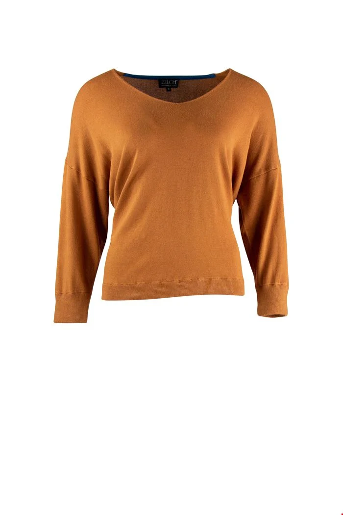 Bruine Top Gemaakt Van Bamboe | Zilch Sweater V-Neck Rust