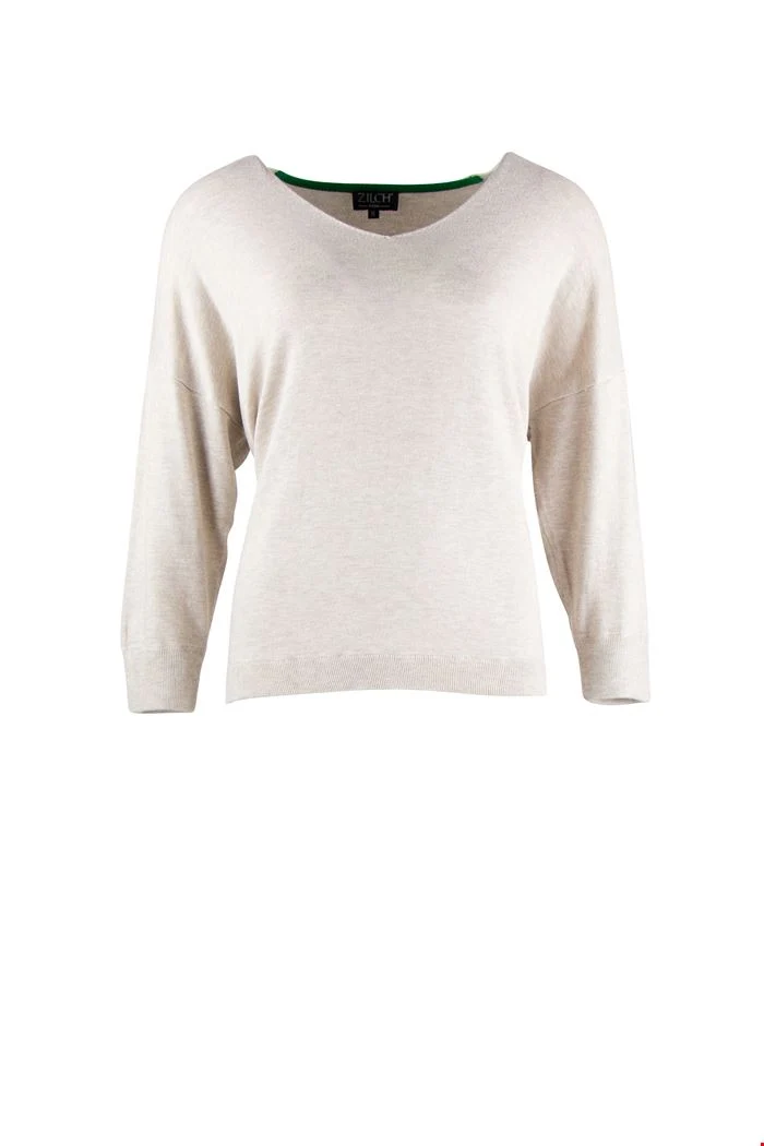 Zandkleurige Top Gemaakt Van Bamboe | Zilch Sweater V-Neck Sand