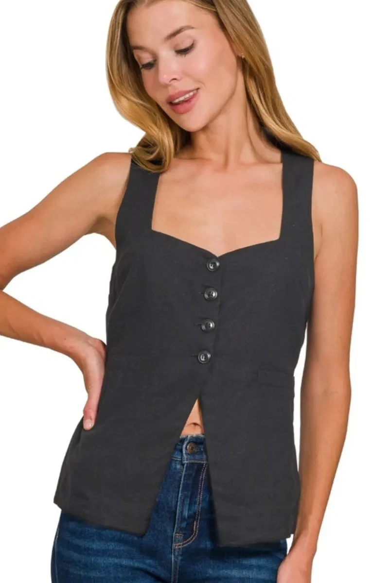 Dames Vest Strikdetail Linnen Stijl