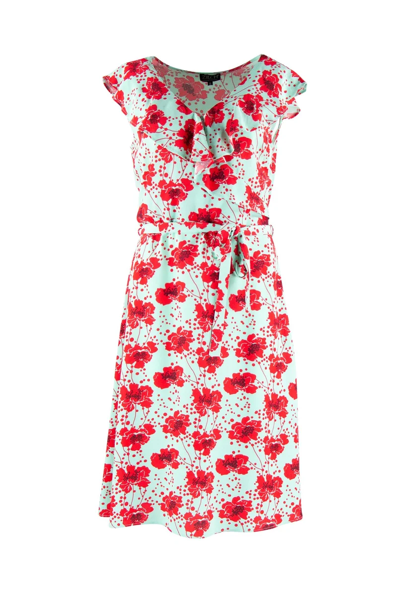 Jurk Met Rode Bloemenprint | Zilch Cross Dress Poppy Mint