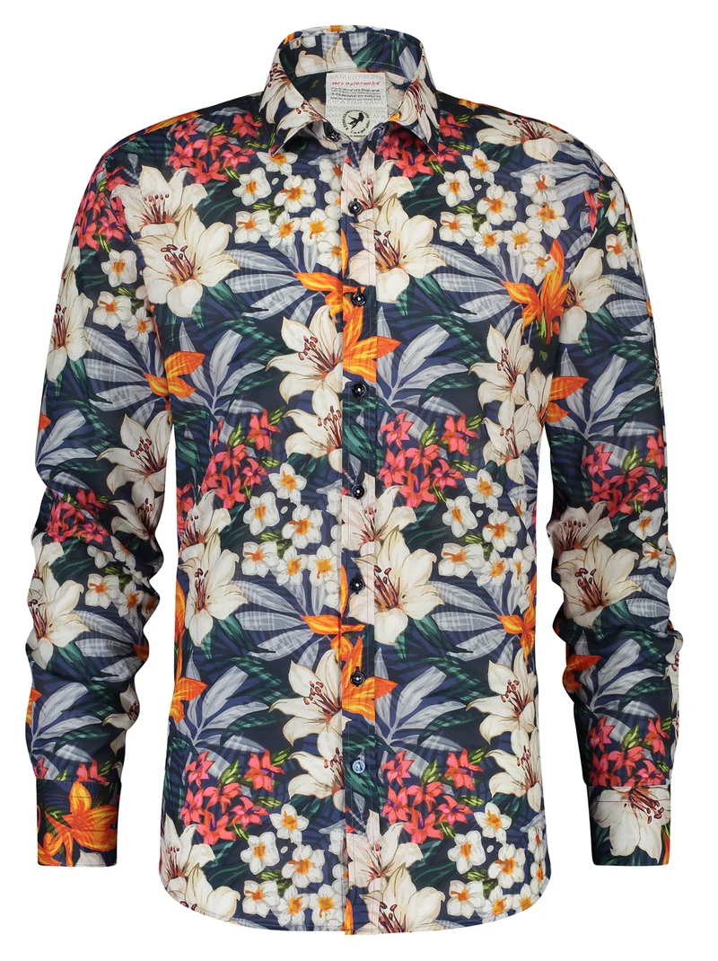 A Fish Named Fred Shirt Jungle Flowers Red Multi Color