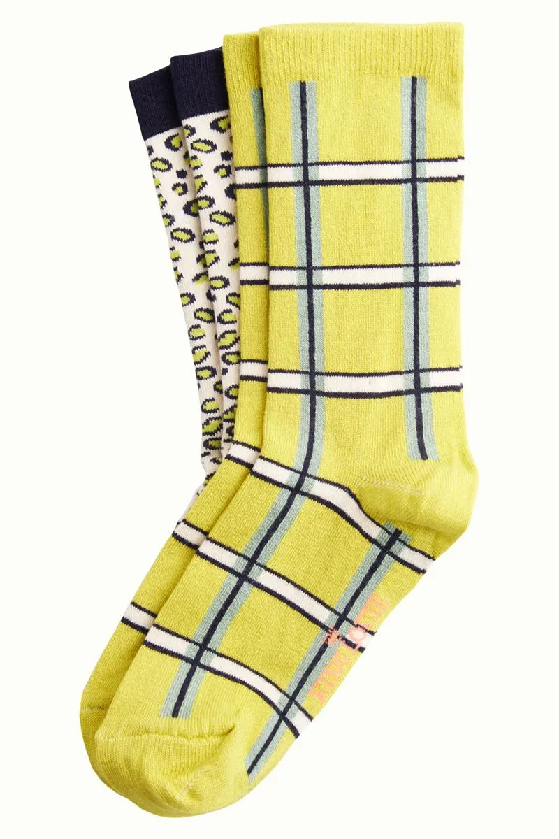 2 Paar Sokken Met Luipaardprint En Ruitprint | King Louie Socks 2 Pack Madras Cress Yellow