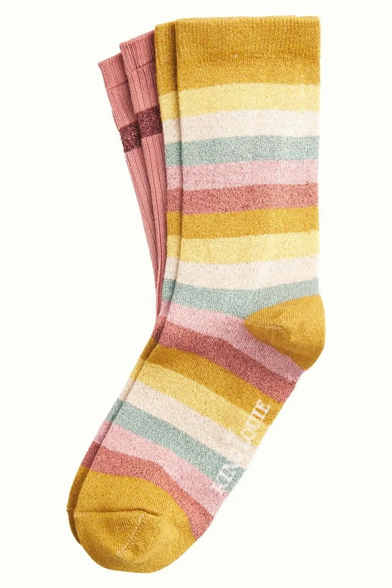 2 Paar Lange Sokken in Geel en Roze | King Louie Socks 2 Pack Campania Curry Yellow