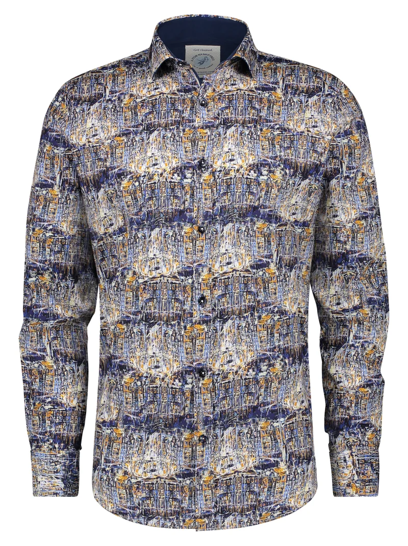 Shirt met grachten print | A Fish Named Fred shirt art canal houses blue