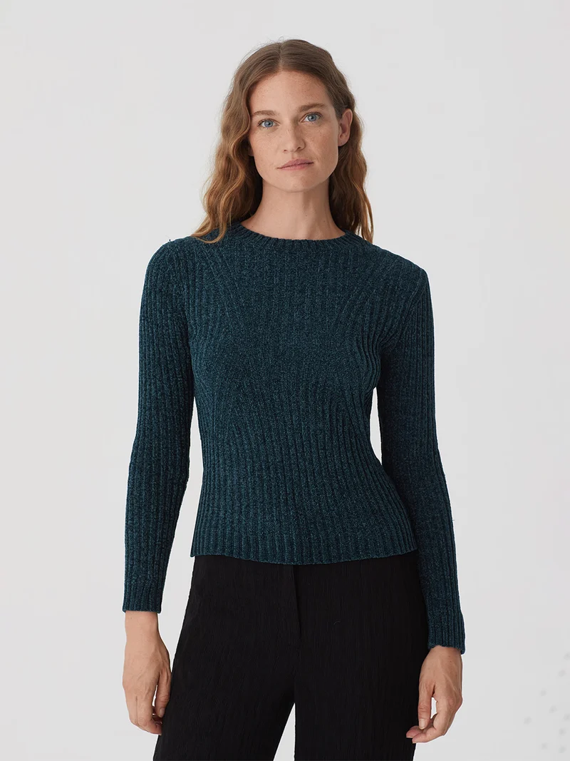 Gebreide top | Nice Things chenille rib sweater granite dark green