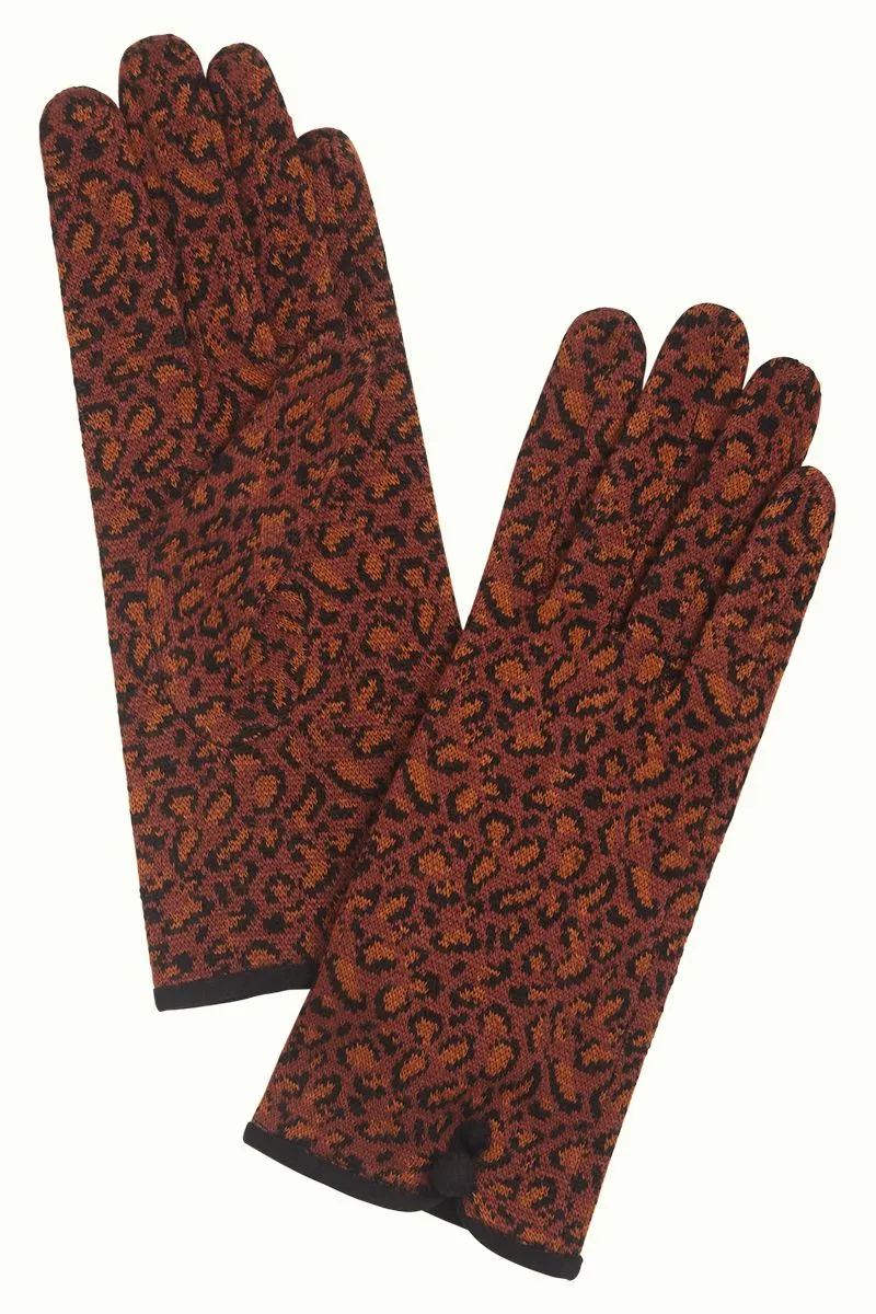 Rode handschoen met luipaard print | King Louie gloves africa henna red