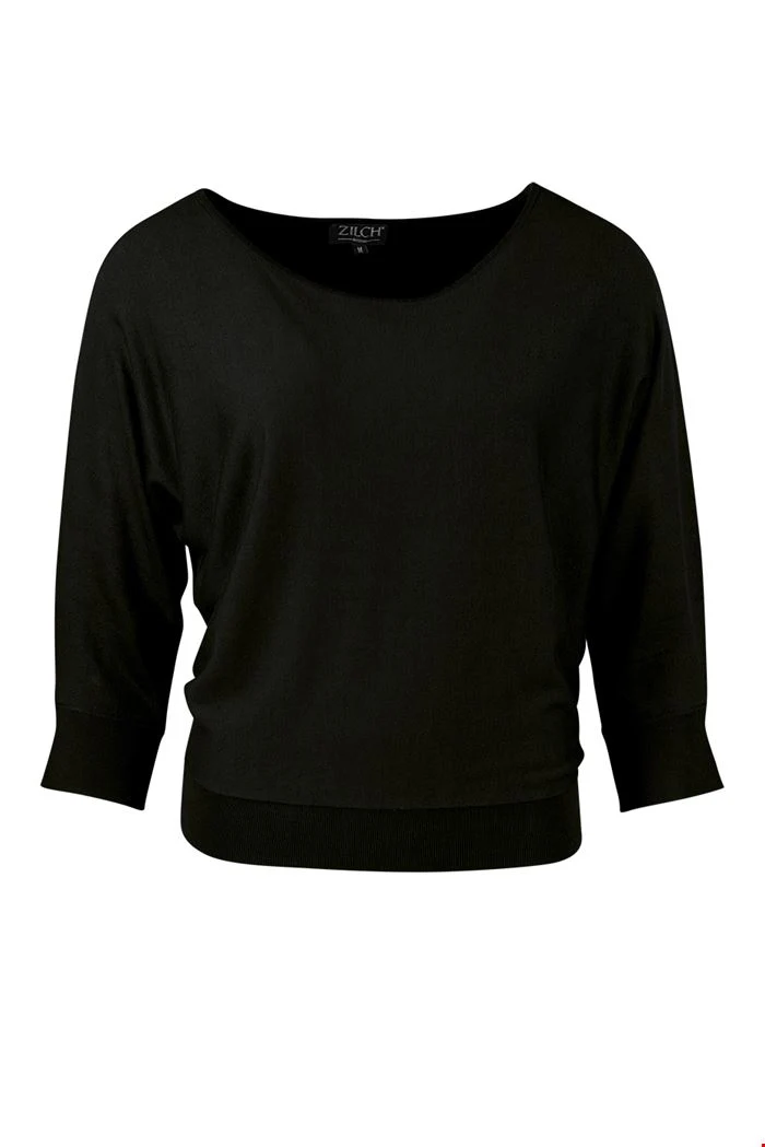 Zwarte top van bamboe | Zilch sweater batsleeve black