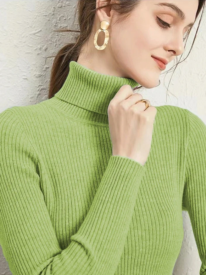 Dames Turtleneck Trui Gebreid Gestreept Lange Mouwen Herfst Winter