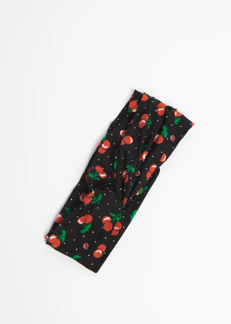 Zwarte elastische haarband |Blutsgeschwister knot of knowledge hairwrap cherry ladybug