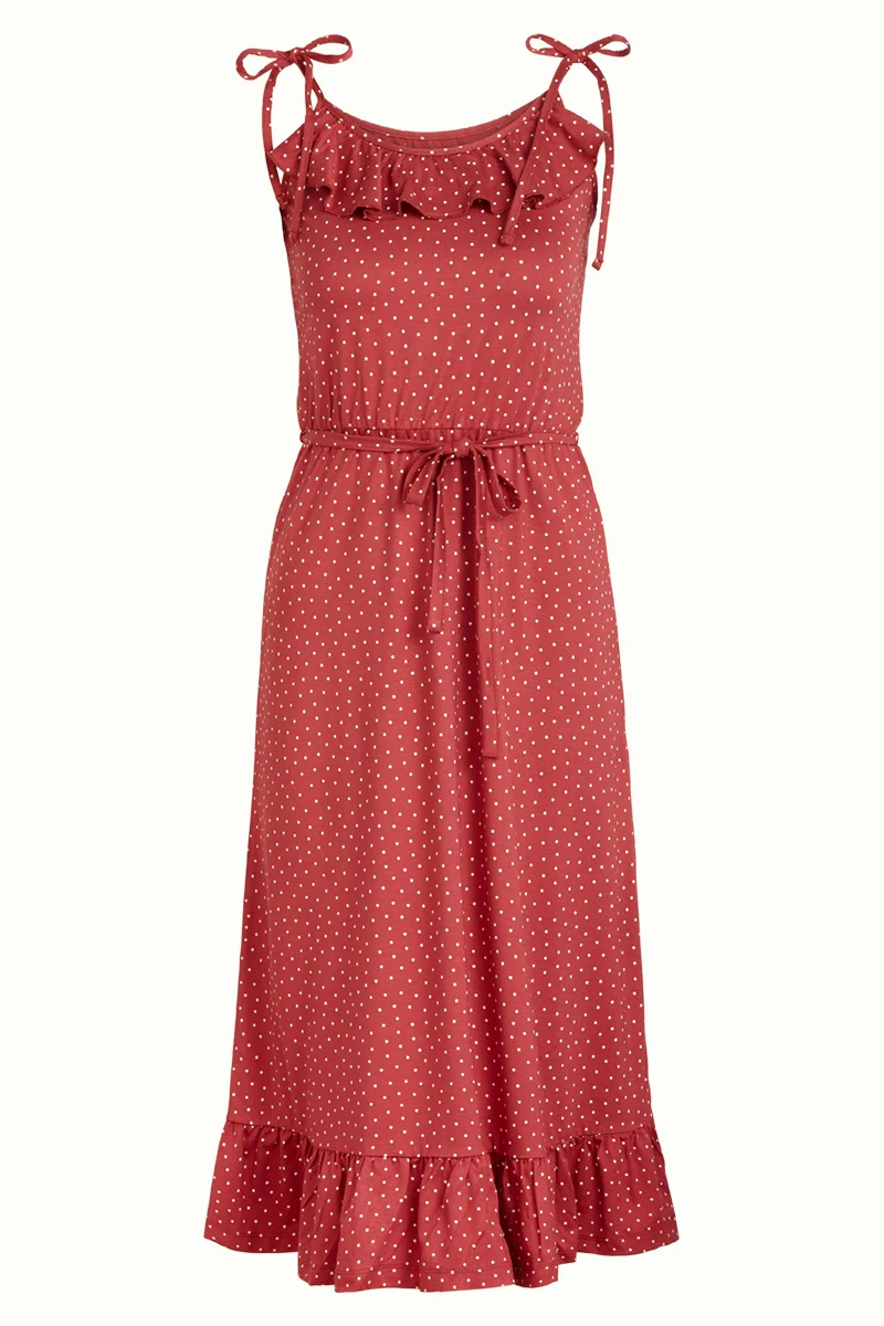 Mouwloze jurk met ruches | King Louie Camilla dress little dots apple pink