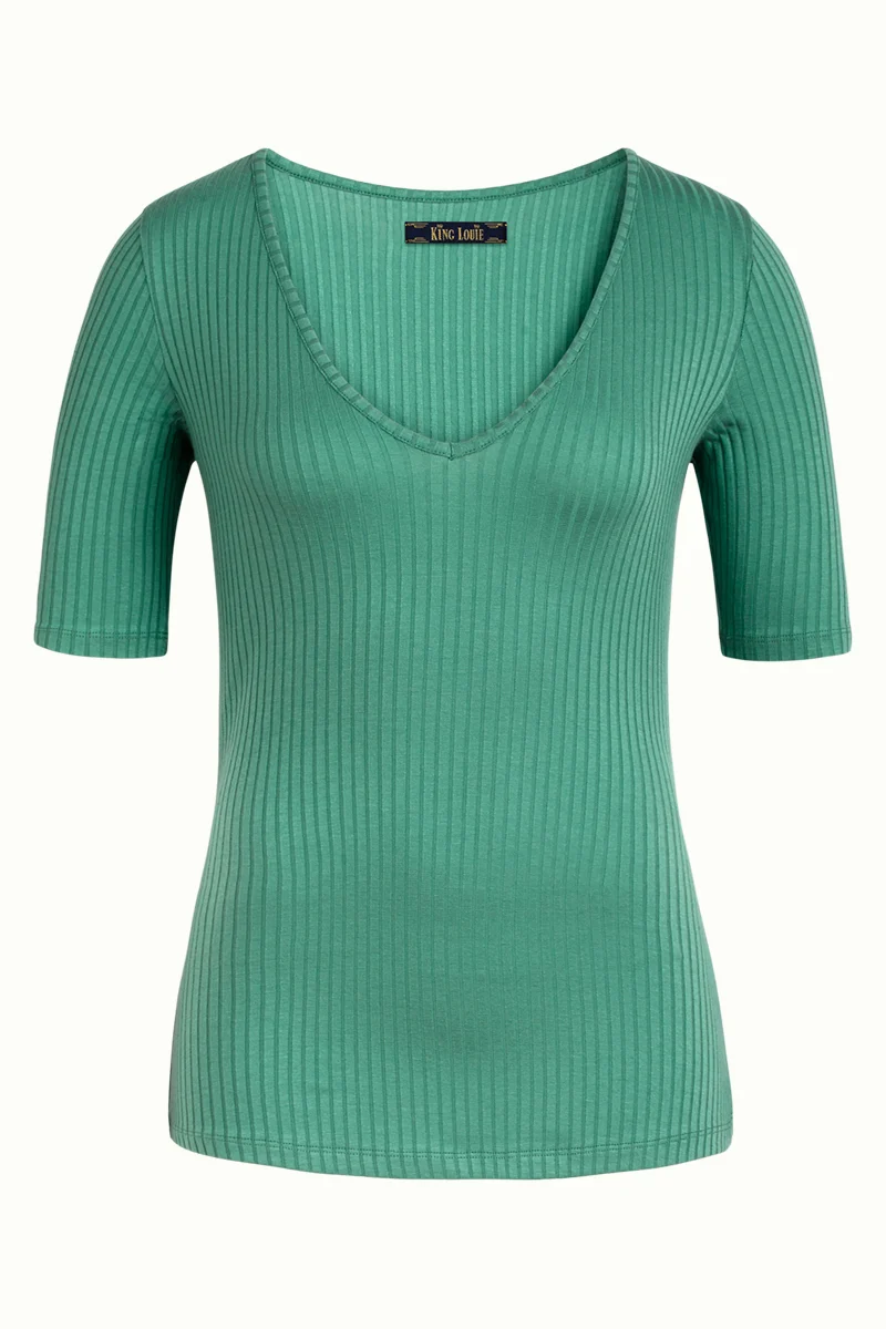 Groene rib top | King Louie Carice V top uni roulette fir green