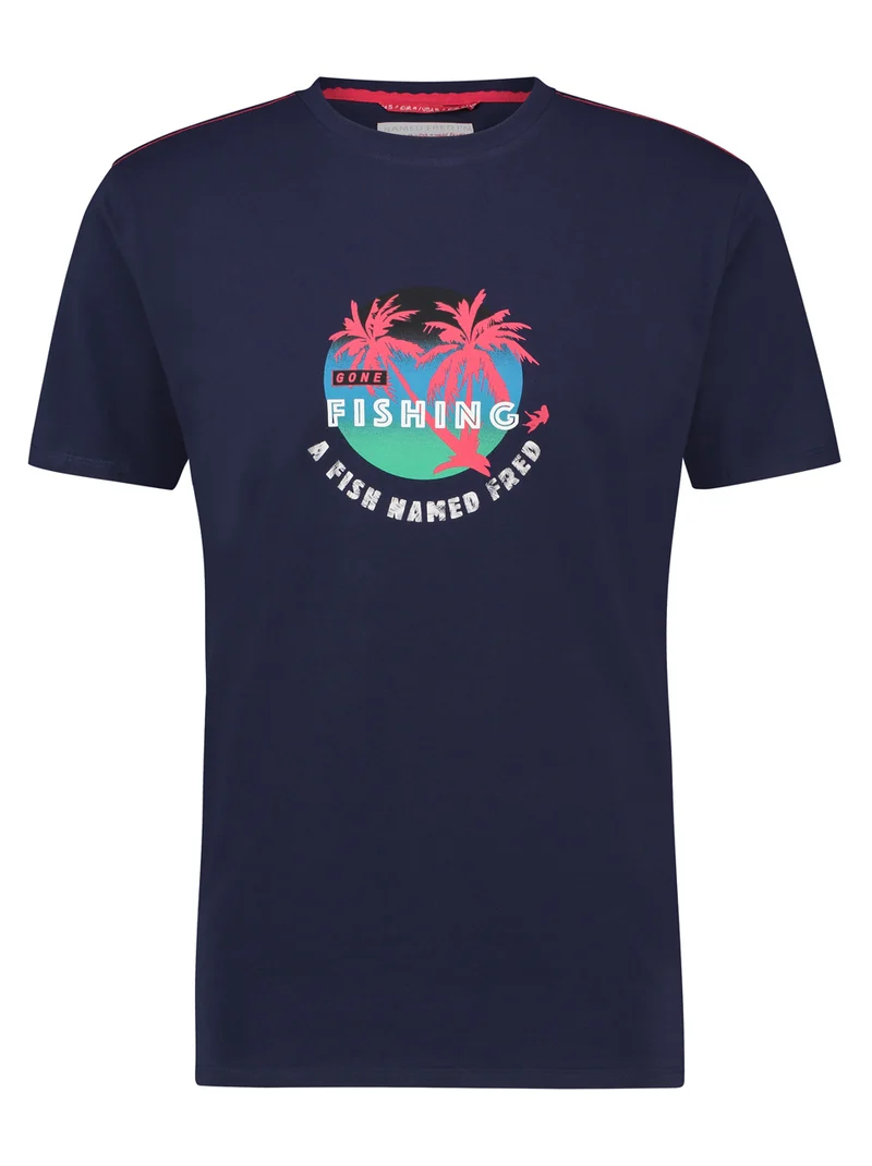 Zomers blauw t-shirt | A fish named Fred t-shirt fishing navy