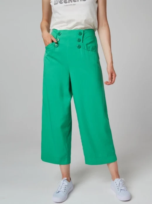 Groene broek van viscose | Mademoiselle YéYé Marlena at the sea culotte green