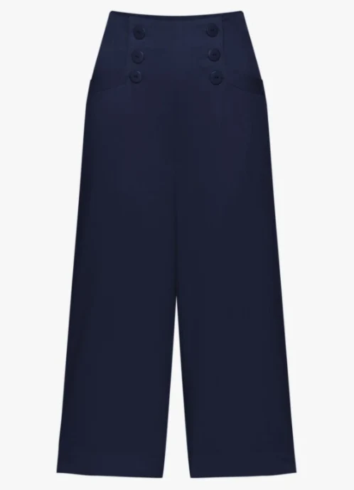 Wijde blauwe broek | Mademoiselle YéYé Marlene at the sea culotte navy