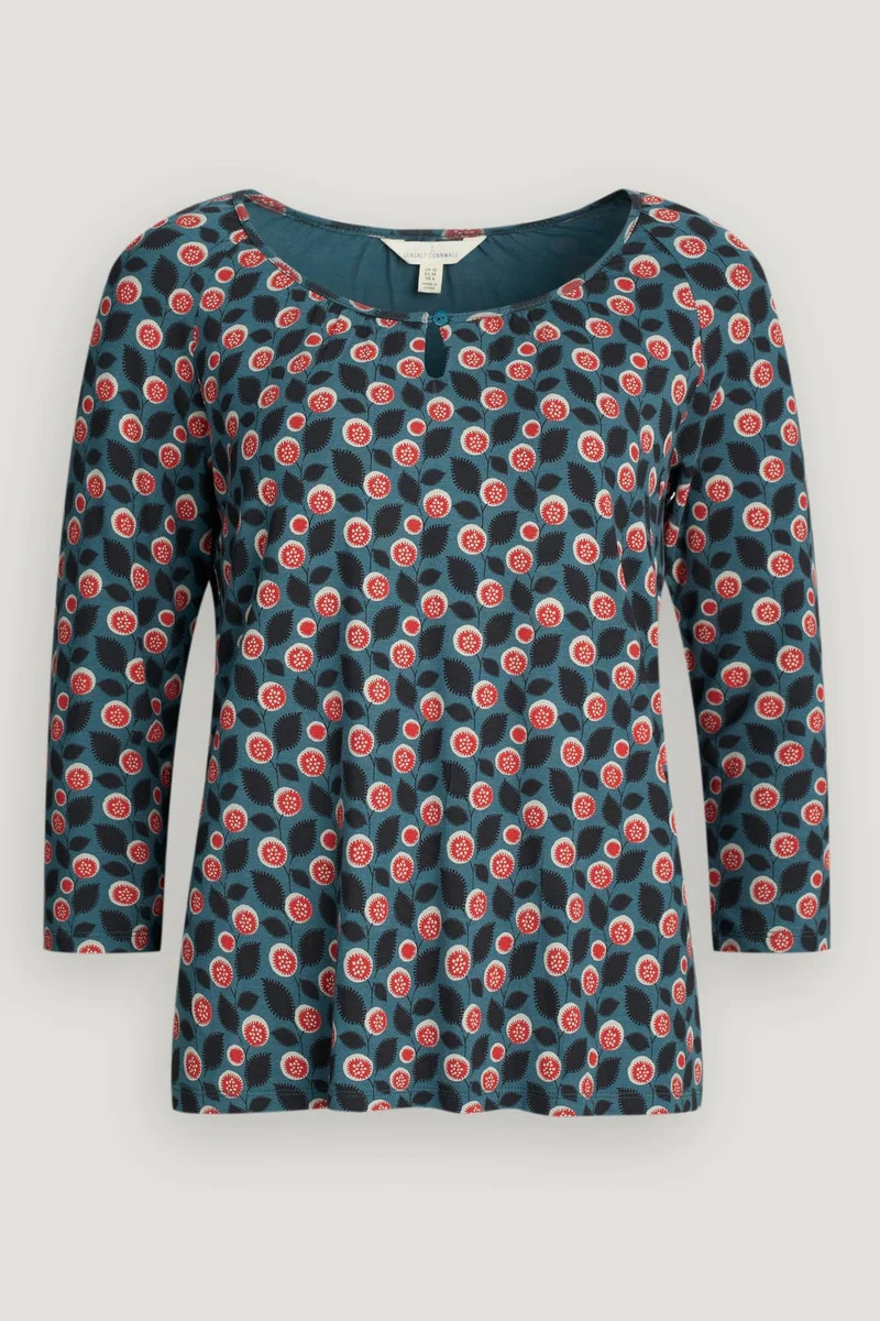 Top van comfortabele bamboe | Seasalt Cornwall Forming top embossed flower dusky jade