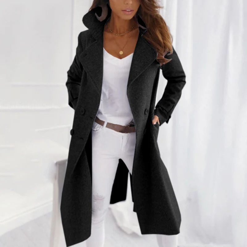 Dames Jas Met Omgeslagen Kraag Elegante Stijl