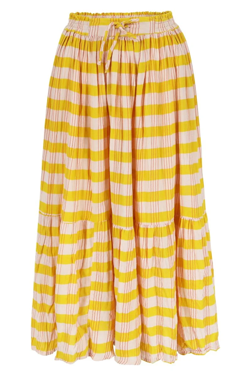 Lange rok met gele streepprint | Lily Balou benedicte skirt sunset