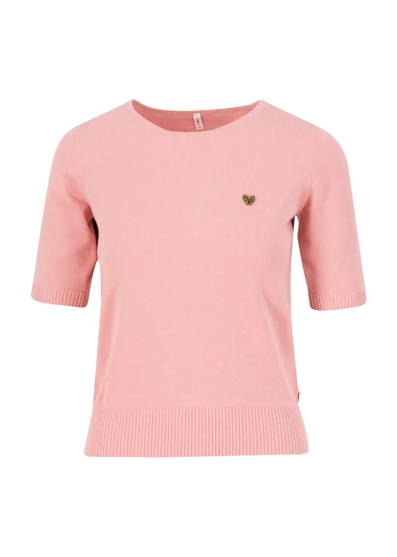 Roze gebreide top | Blutsgeschwister logo pully roundneck 1/2 arm first blush