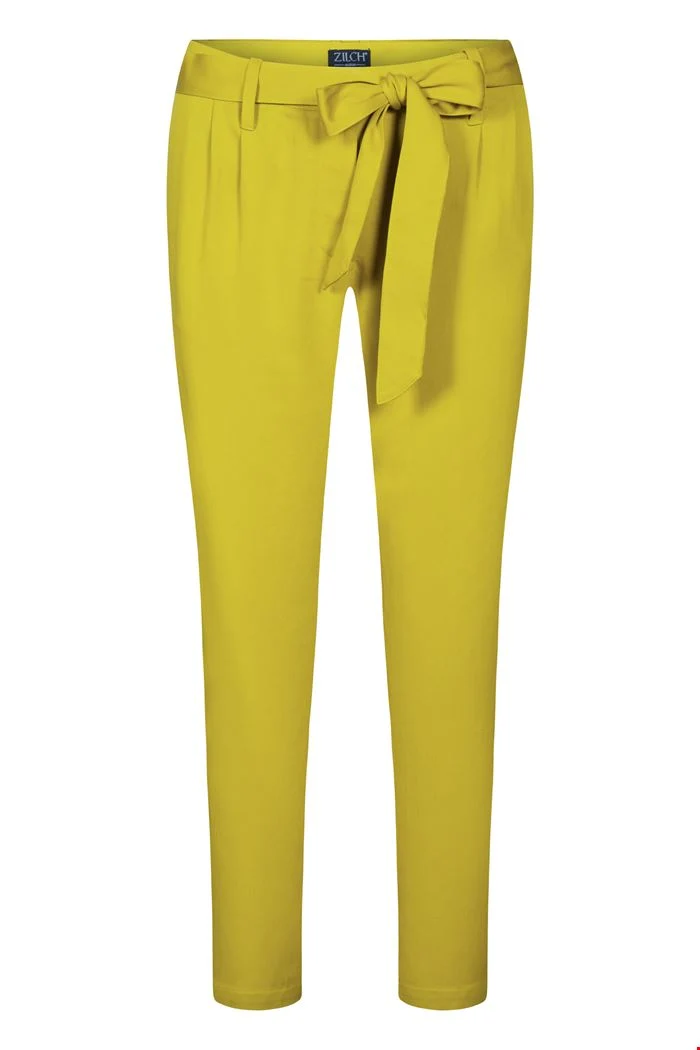 Gele broek van tencel | Zilch pants belt lime