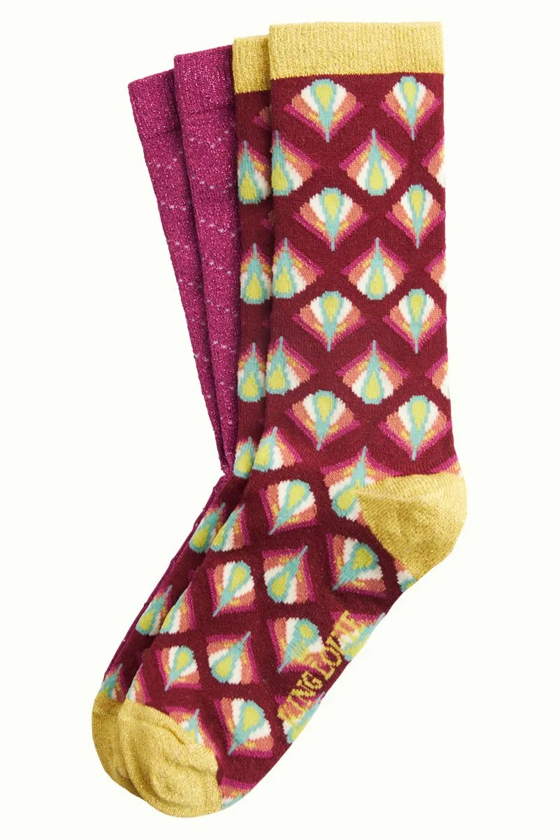 2 Paar Sokken in Roze en Rood | King Louie Socks 2 Pack Namaste Cherise Red