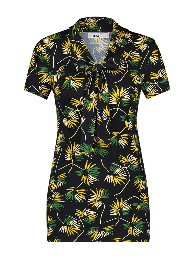 IEZ! Shirt Bow Jersey Print Flower Yellow White