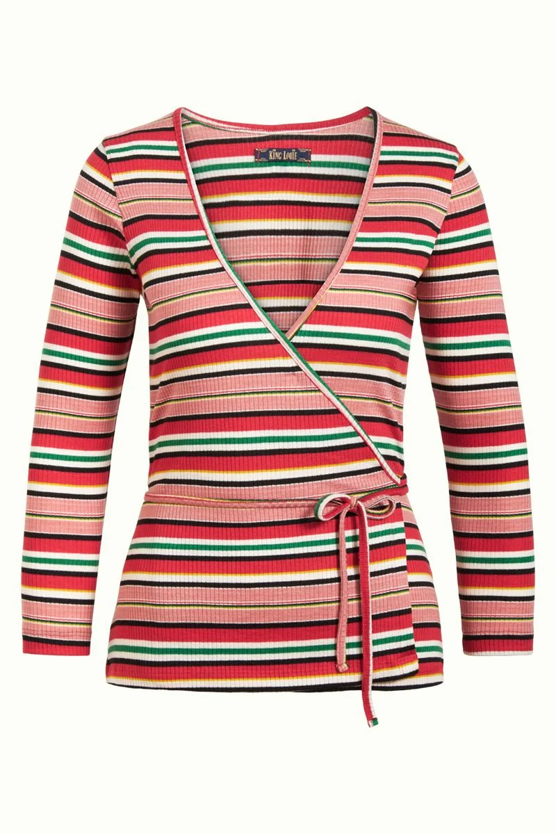 King Louie Wrap Top Poolside Stripe Chili Red