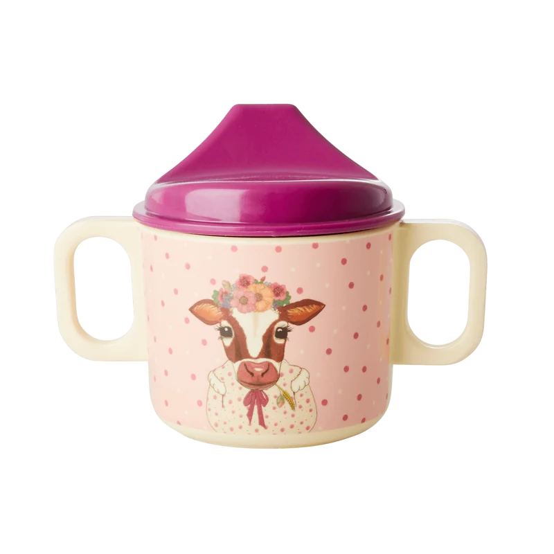 Rice Melamine Baby Cup Farm Animals Print Pink