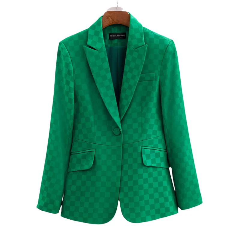Dames Blazer Met Ruitpatroon Elegante Acetaat-Spandex