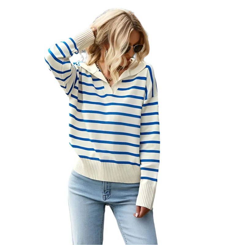 Dames V-hals Trui met Streepdesign